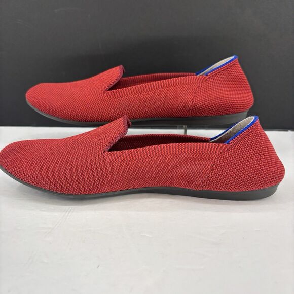 Rothys The Flat Loafer W6 Dark‎ Red Knit Halo Ballet Round Toe/Slip-On Blue Trim - Picture 6 of 16